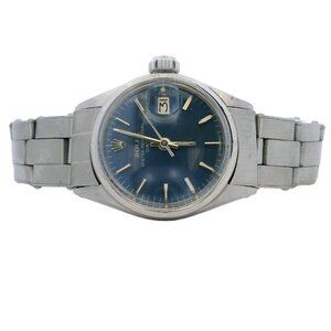 Rolex 6519 Date Blue Dial 24mm Stainless Steel Watch